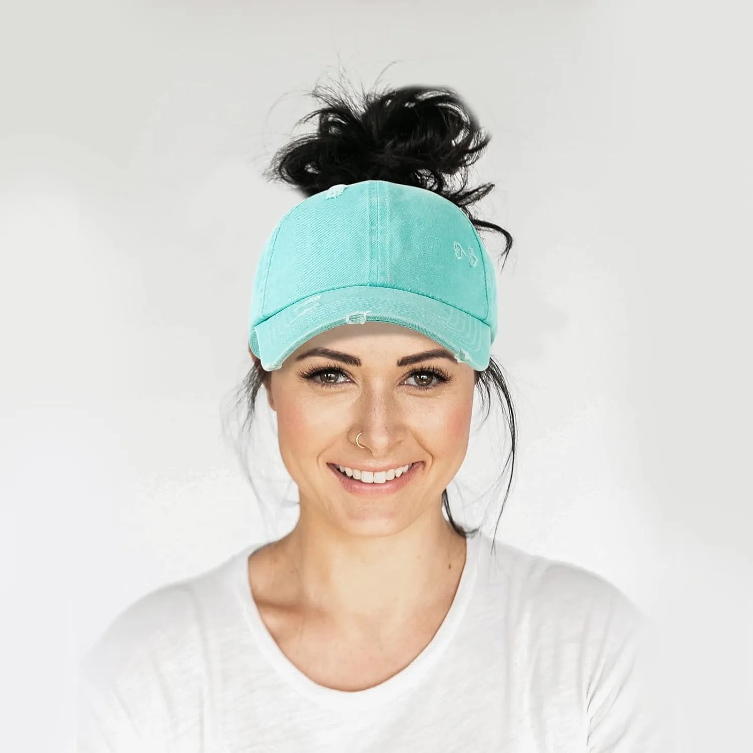 HH HOFNEN Ponytail Hats Womens Washed Distressed Baseball Cap High Ponycaps Cotton Dad Hat with Ponytail Hole