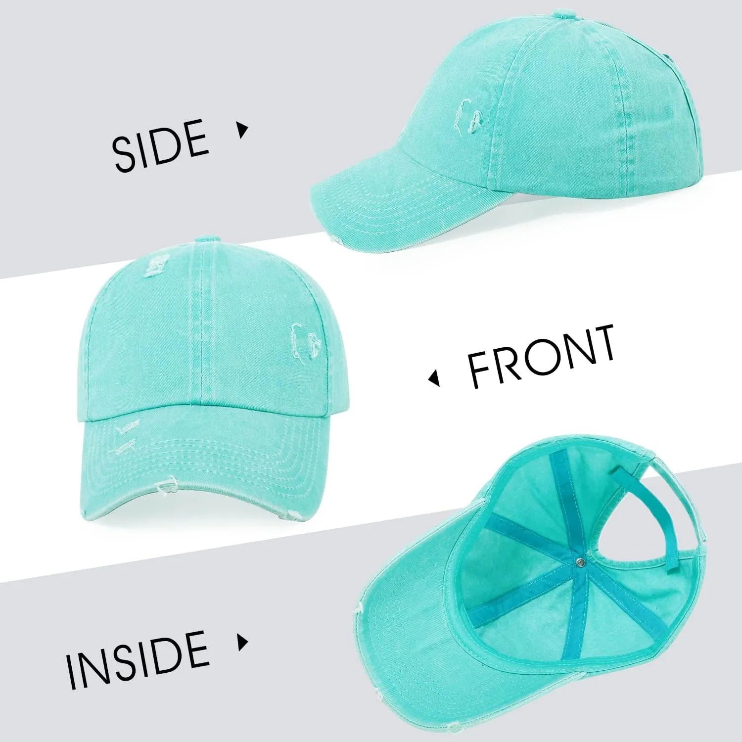 HH HOFNEN Ponytail Hats Womens Washed Distressed Baseball Cap High Ponycaps Cotton Dad Hat with Ponytail Hole