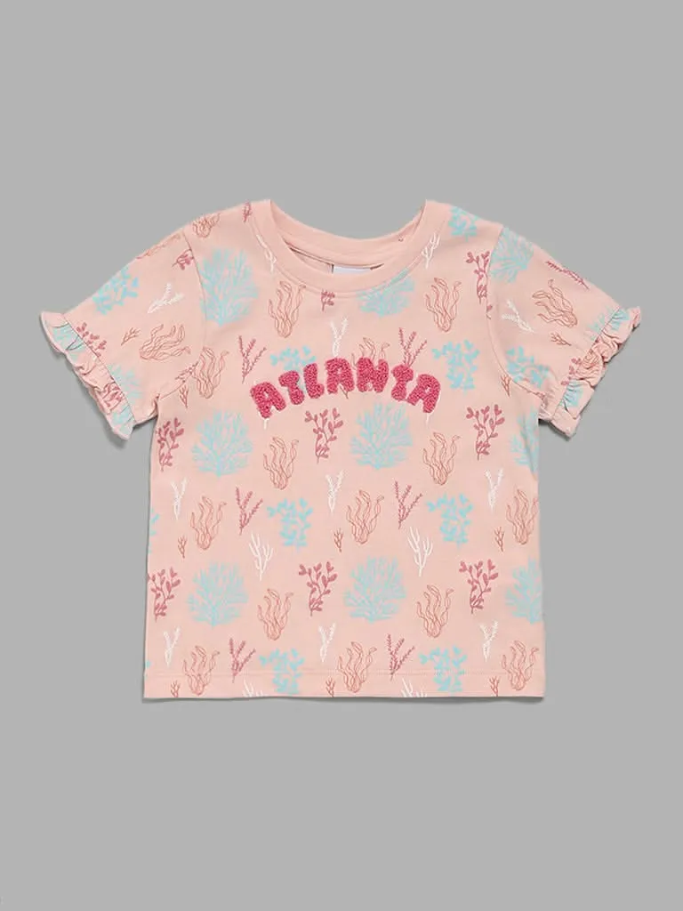 HOP Kids Peach Embroidered T-Shirt