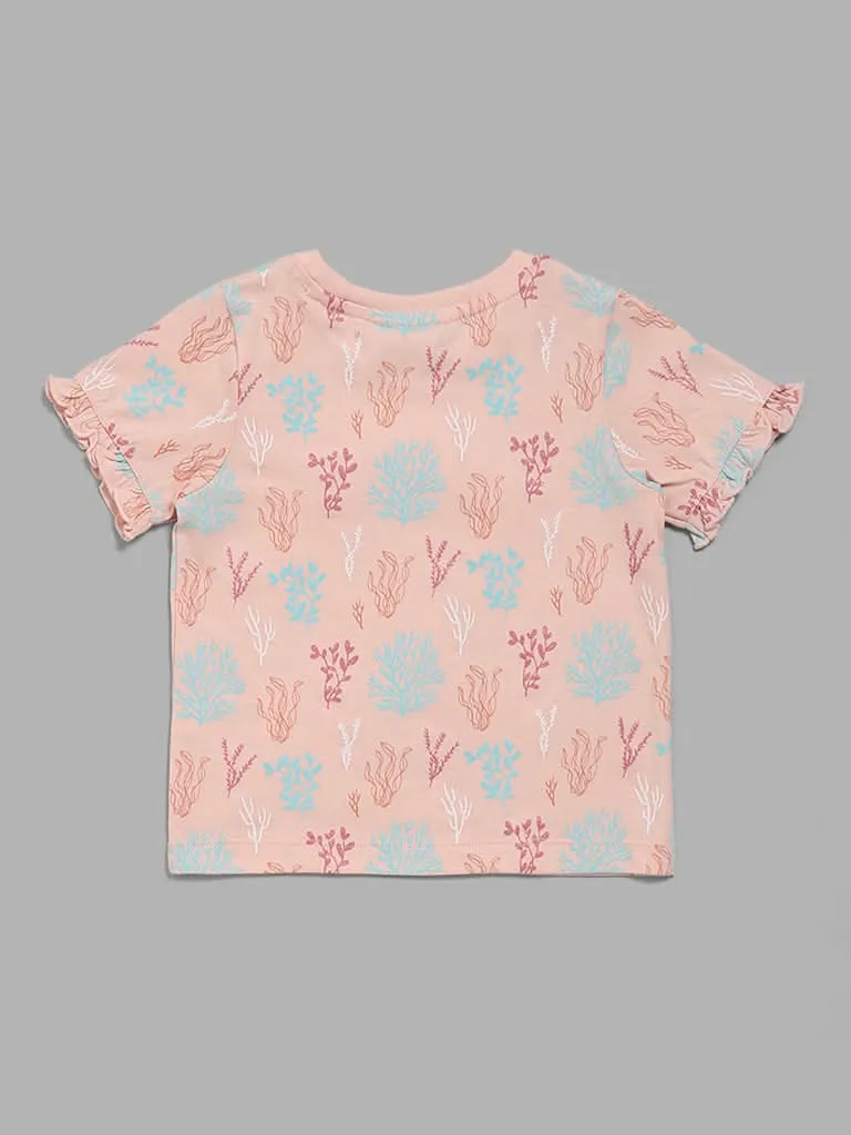 HOP Kids Peach Embroidered T-Shirt