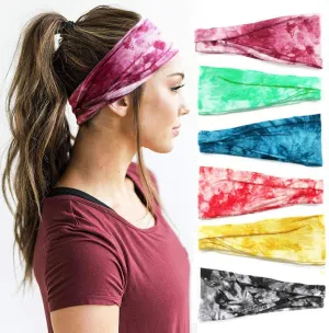 Huachi Women's Headbands Yoga Workout Exercise Headbands for Women Cute Elastic Hair Bands for Women??s Hair Tie Dye Bandeau Headband Sweatbands