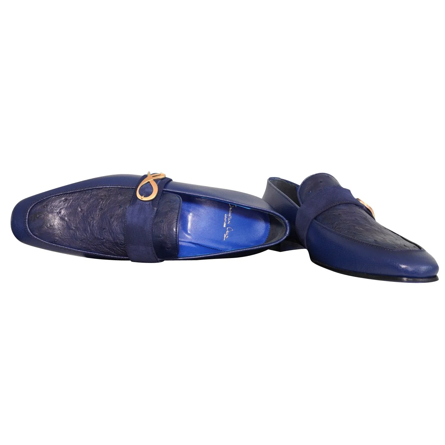 Indigo Ostrich Monk Rose Gold Loafer