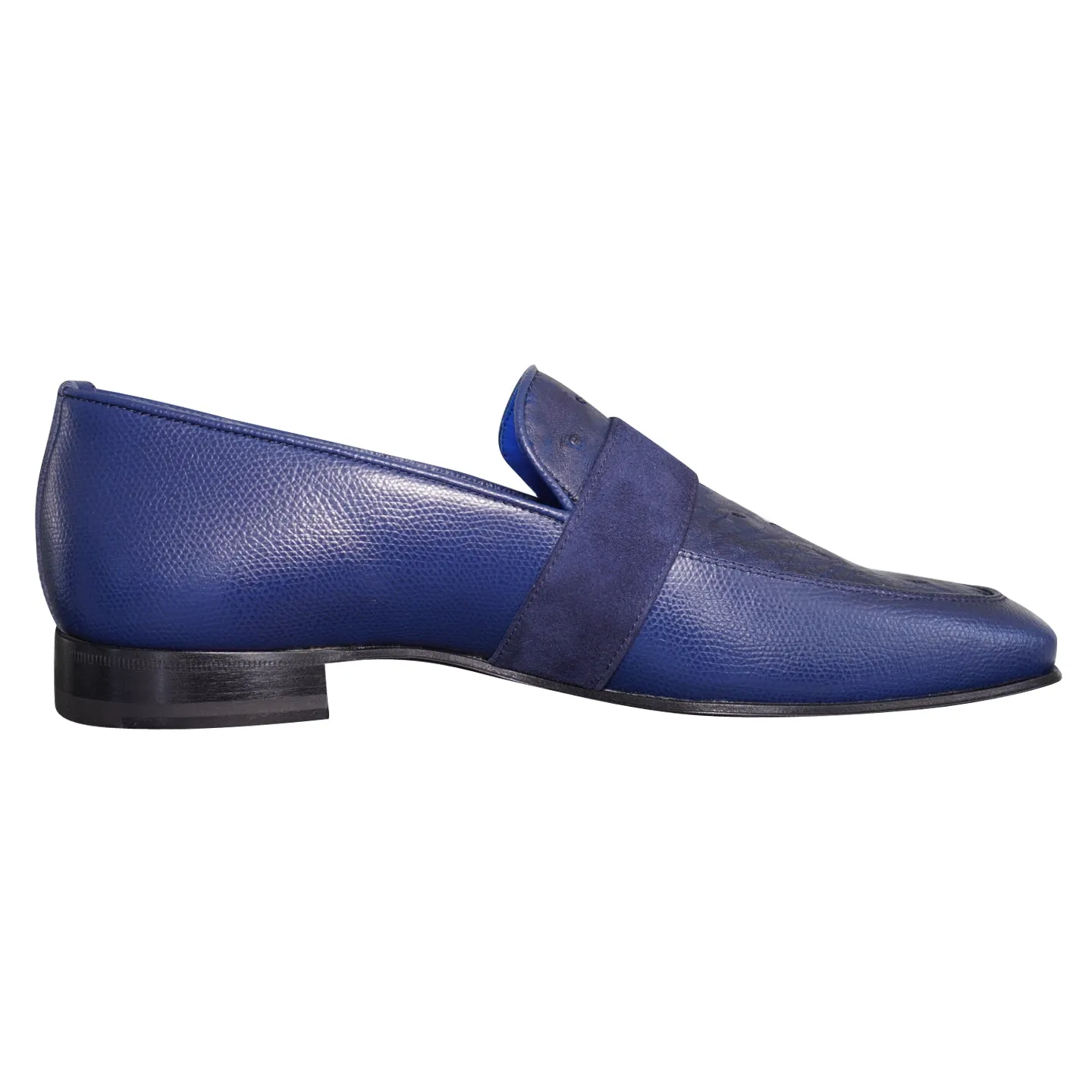 Indigo Ostrich Monk Rose Gold Loafer
