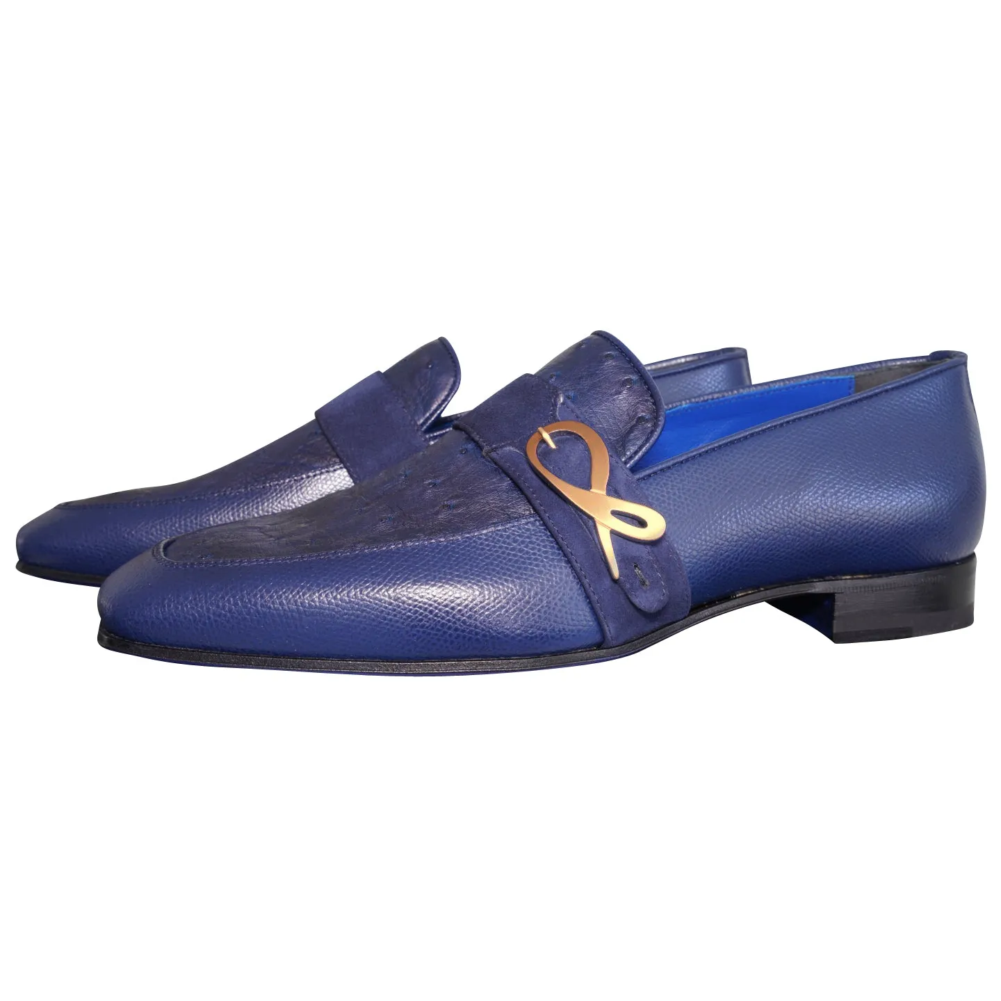 Indigo Ostrich Monk Rose Gold Loafer