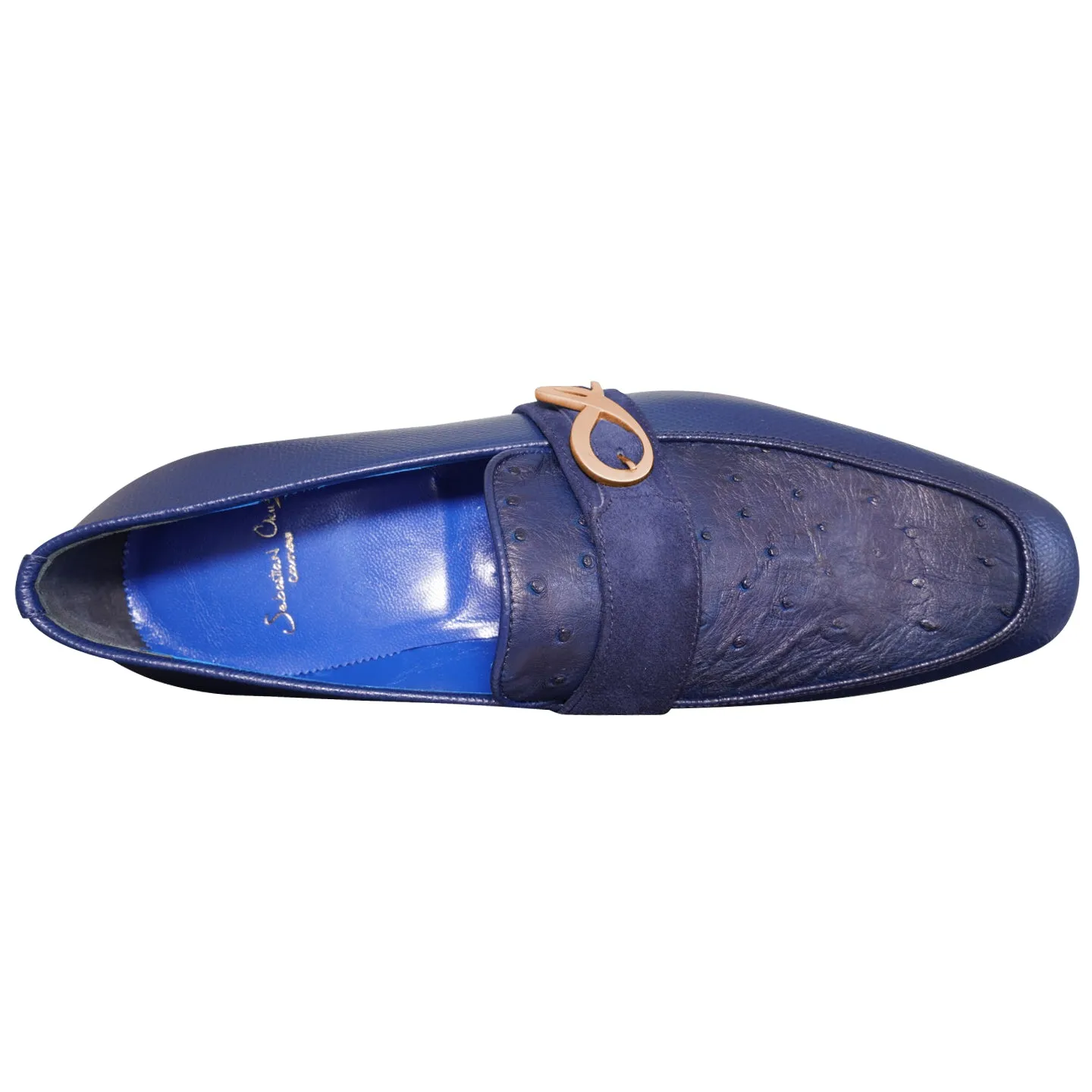 Indigo Ostrich Monk Rose Gold Loafer