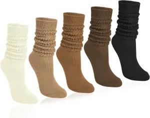 Justay 5 Pairs Slouchy Socks for Women - Knit Cotton Tube Cute Knee High Boot Long Scrunch Slouch Socks Gifts