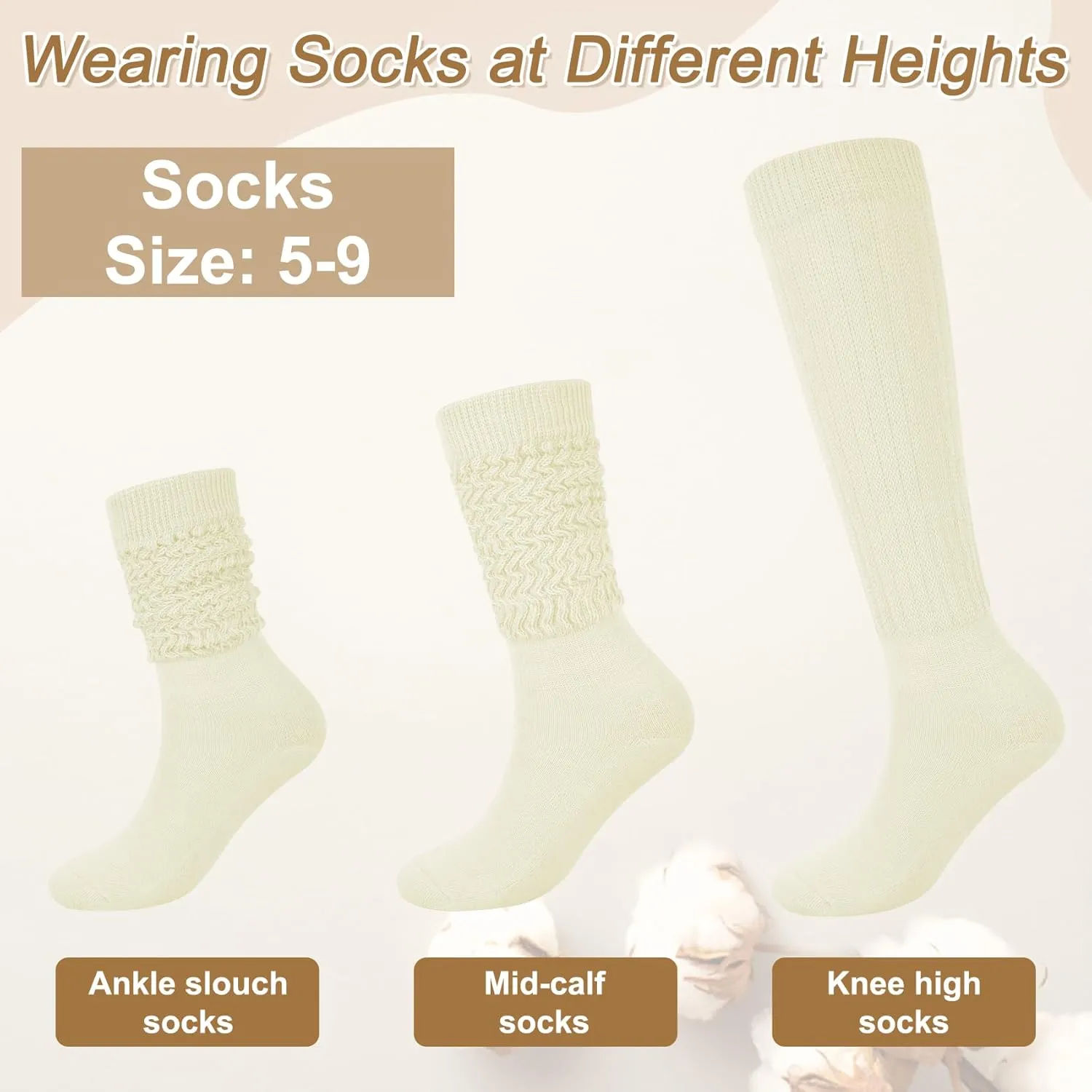 Justay 5 Pairs Slouchy Socks for Women - Knit Cotton Tube Cute Knee High Boot Long Scrunch Slouch Socks Gifts