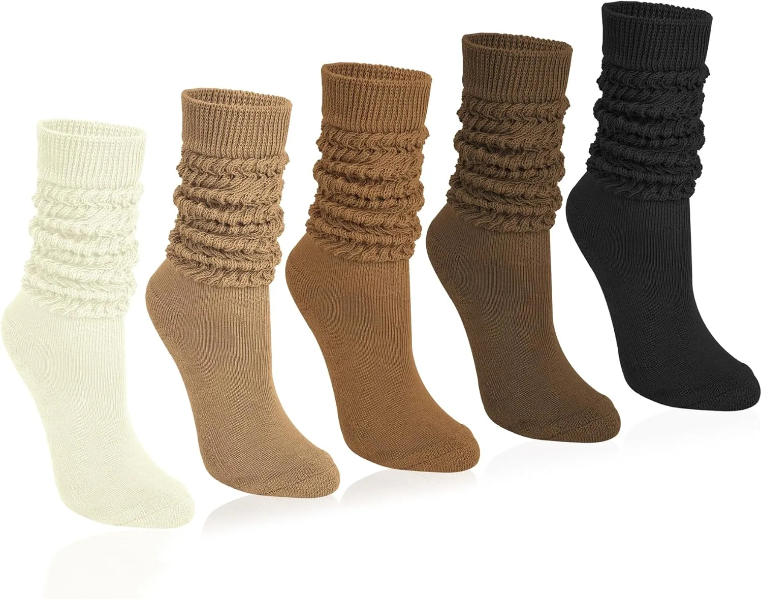 Justay 5 Pairs Slouchy Socks for Women - Knit Cotton Tube Cute Knee High Boot Long Scrunch Slouch Socks Gifts