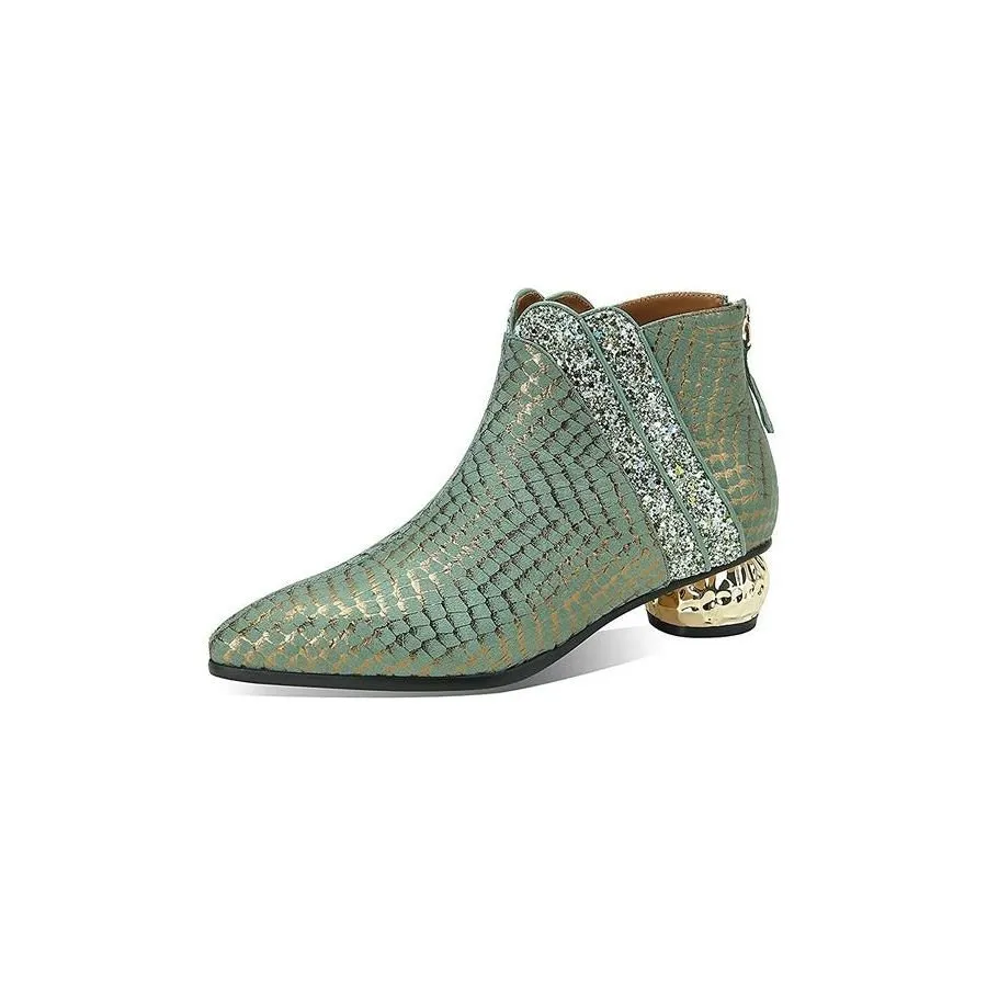 LeatherLux Exotic Texture Pointed Ankle Boots