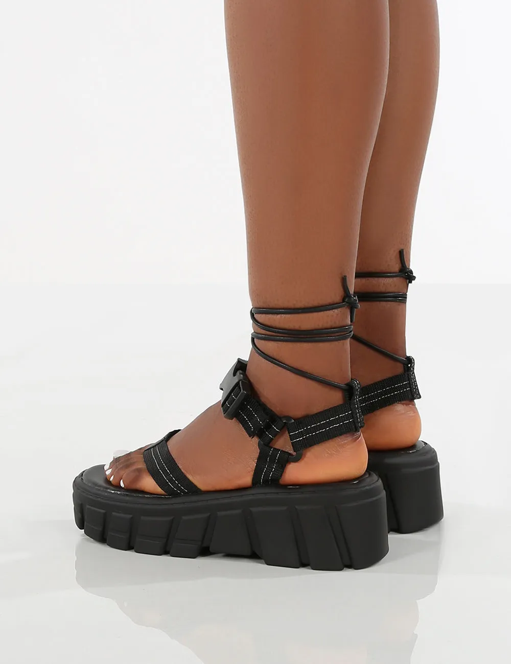 Mirage Black Chunky Platform Lace Up Sandals