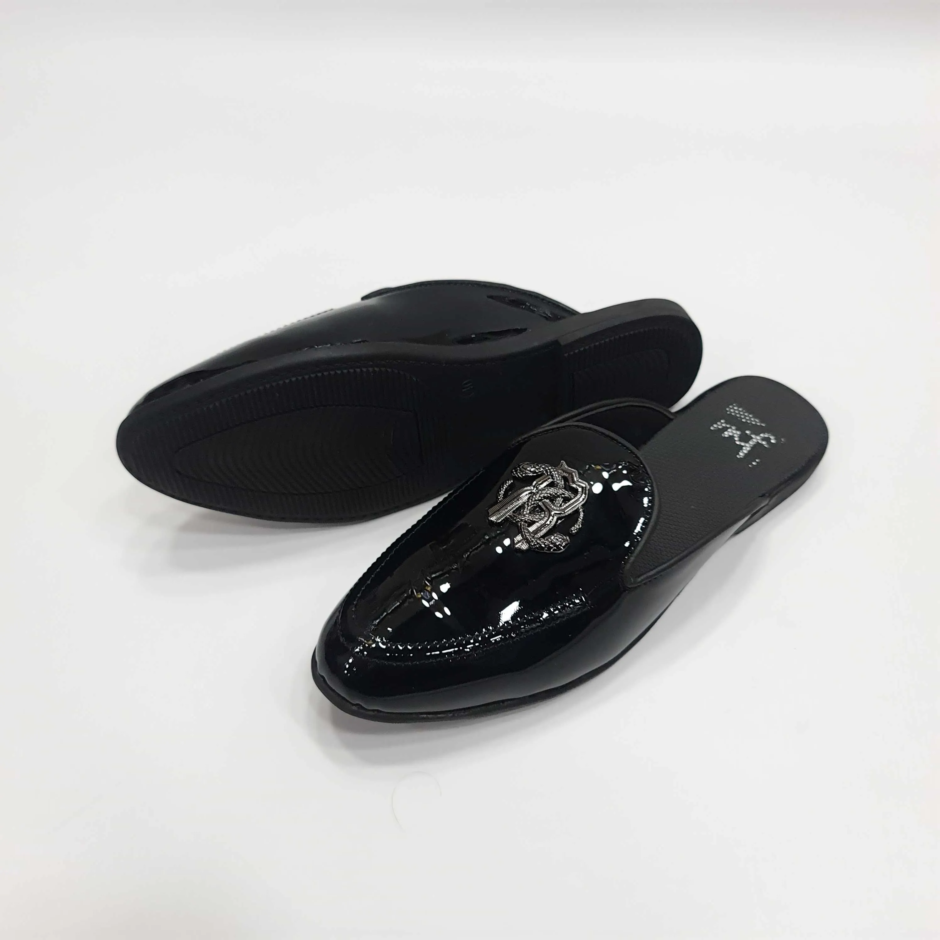 Patent Buckle Mules