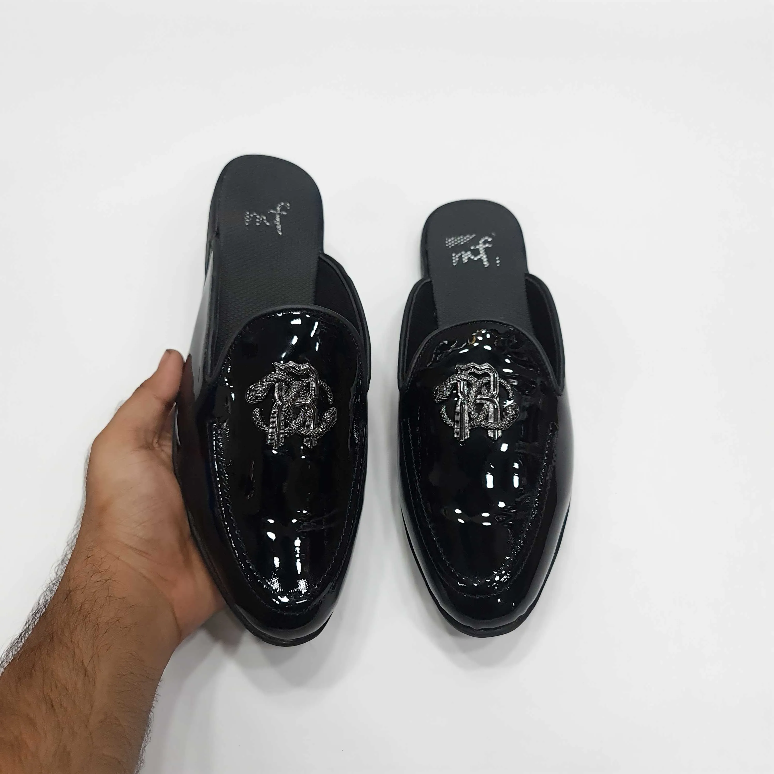 Patent Buckle Mules