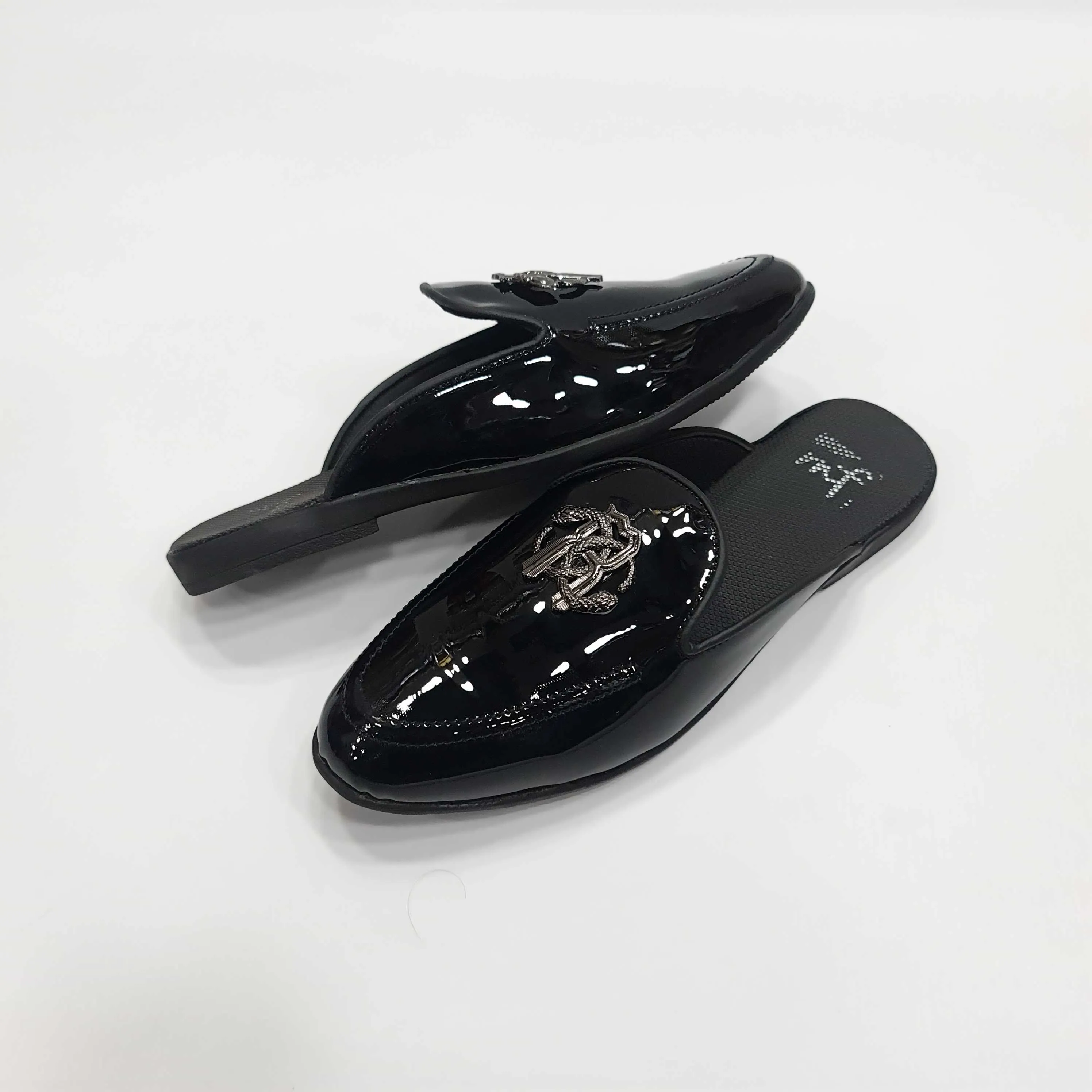 Patent Buckle Mules