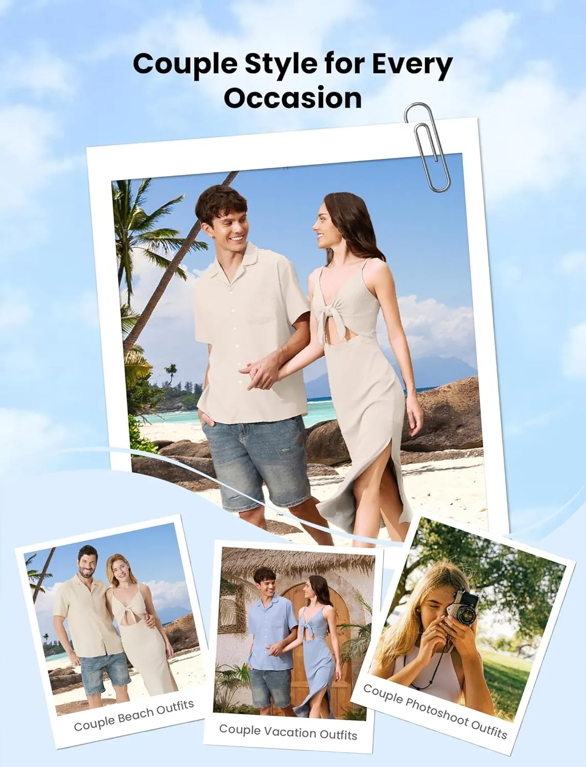 PATPAT Couples Matching Outfits: His and Hers Matching Set Women Knit Bodycon Maxi Dress or Men Chest Pocket Shirt