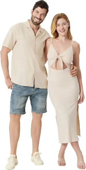 PATPAT Couples Matching Outfits: His and Hers Matching Set Women Knit Bodycon Maxi Dress or Men Chest Pocket Shirt