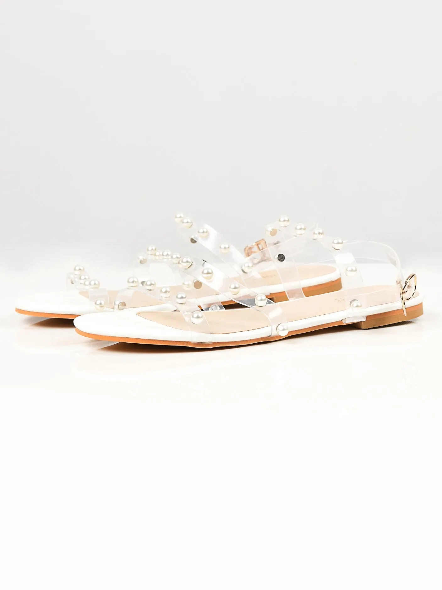 Pearl Studded Sandals - White