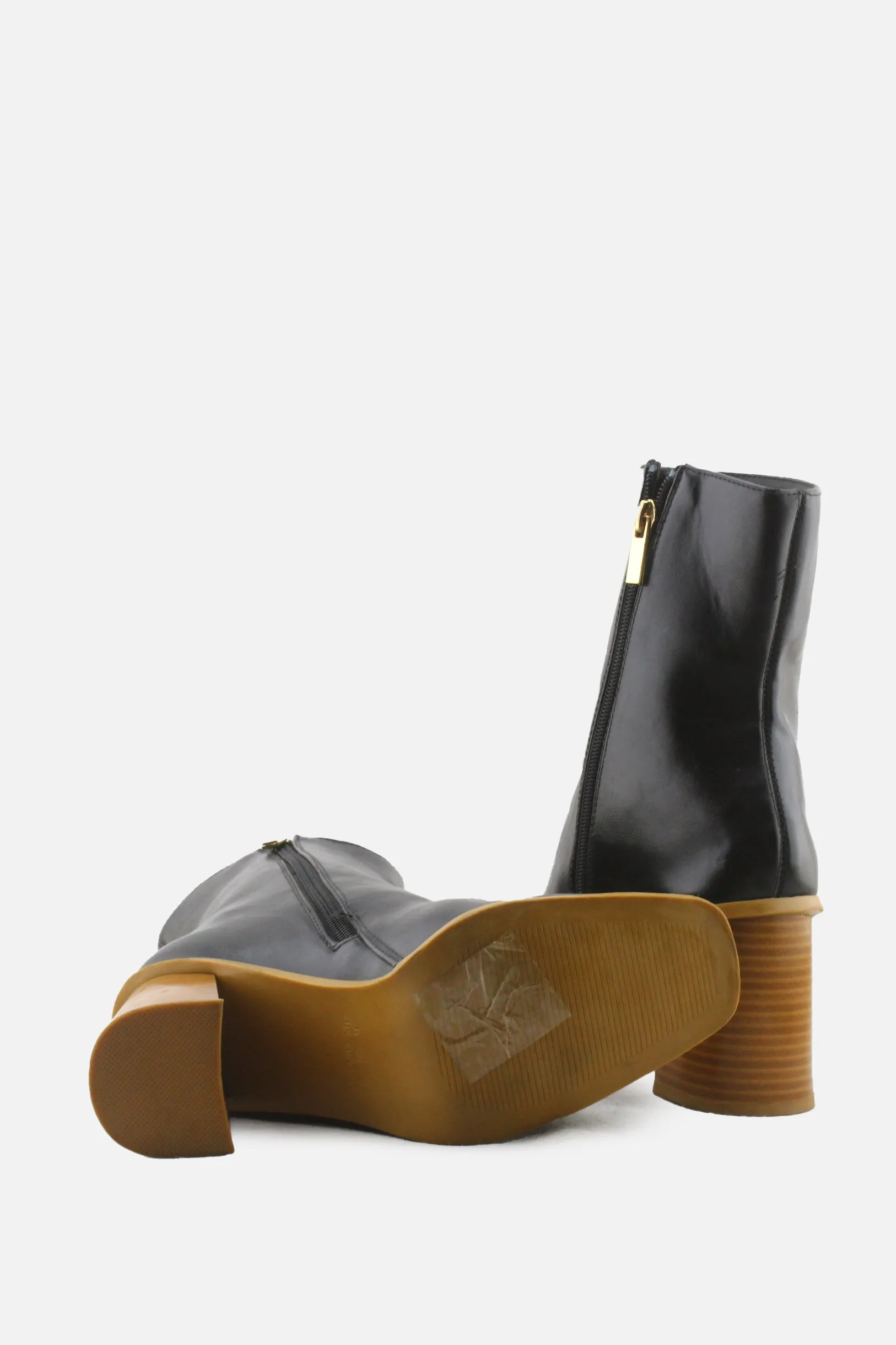 Primark Zipper Block Heels Ankle Boots | 100% Authentic Leather