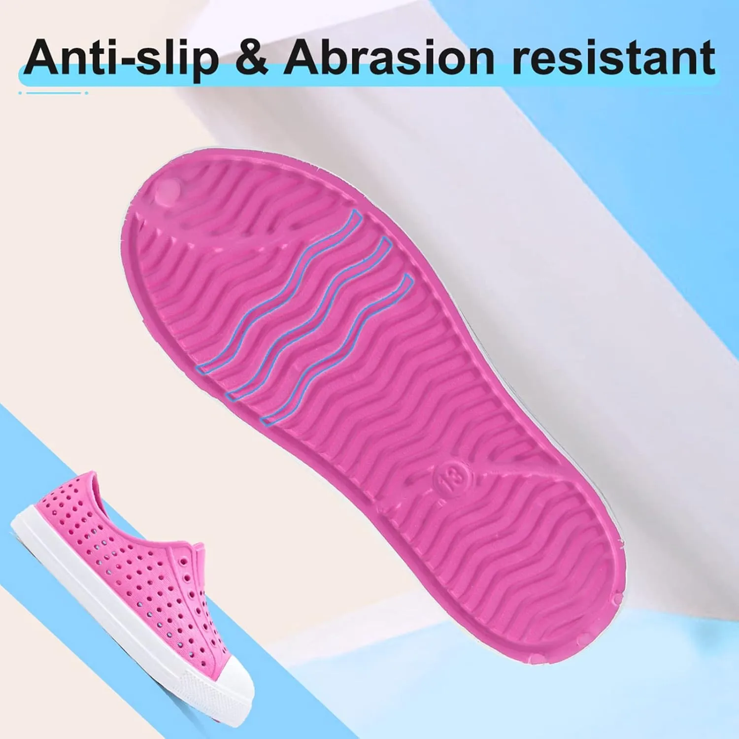 QLZ Toddler Kids Water Shoes for Boys Girls Garden Sandals Rubber Shoes Beach Sneakers, Slip-on Anti-Slip Lightweight Breathable Quick Dry Soft FlexibleToddler/Little Kid/Big Kid