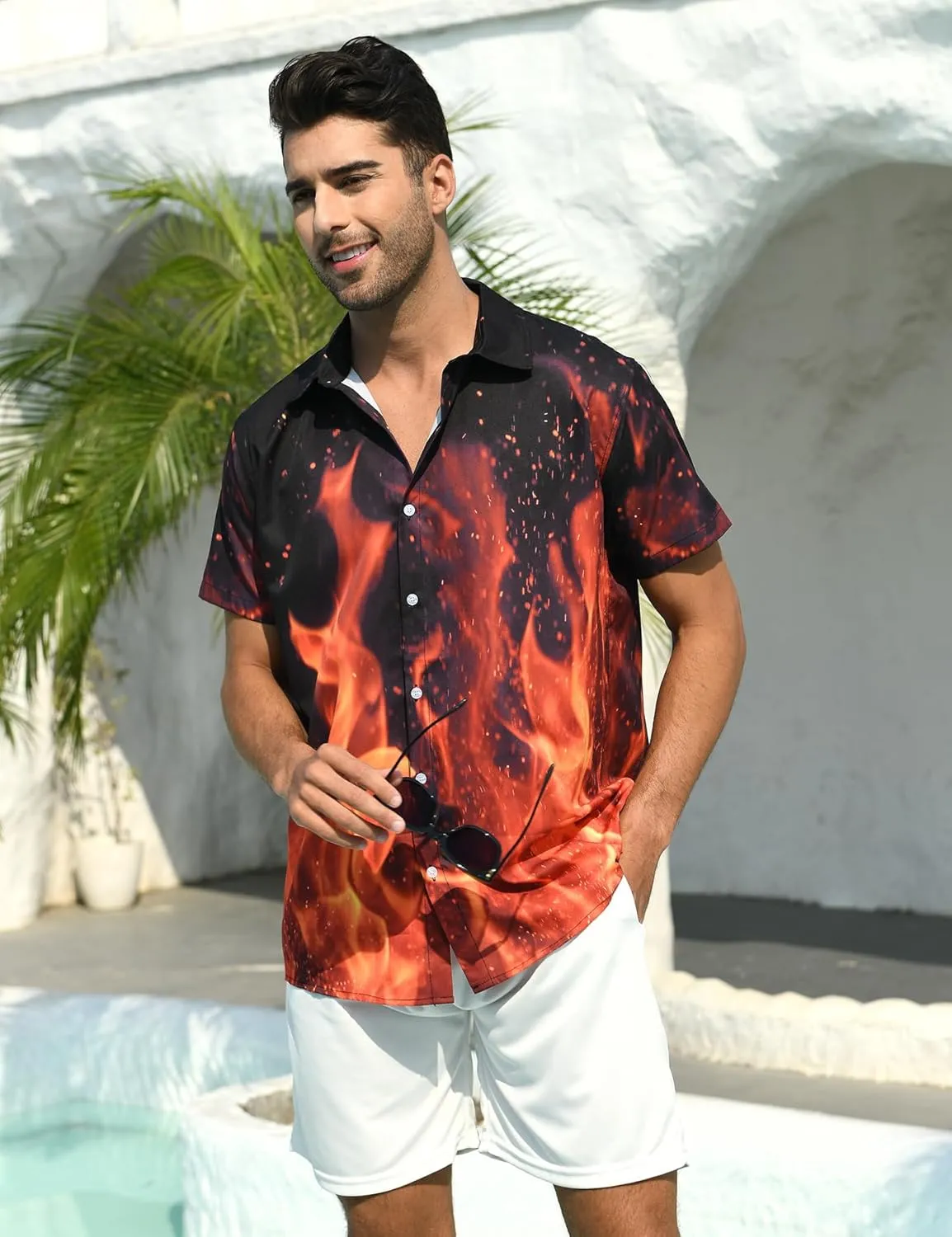 RAISEVERN Mens Hawaiian Shirt Casual Button Down Short Sleeve Tropical Beach Dress Shirt for Summer Holiday