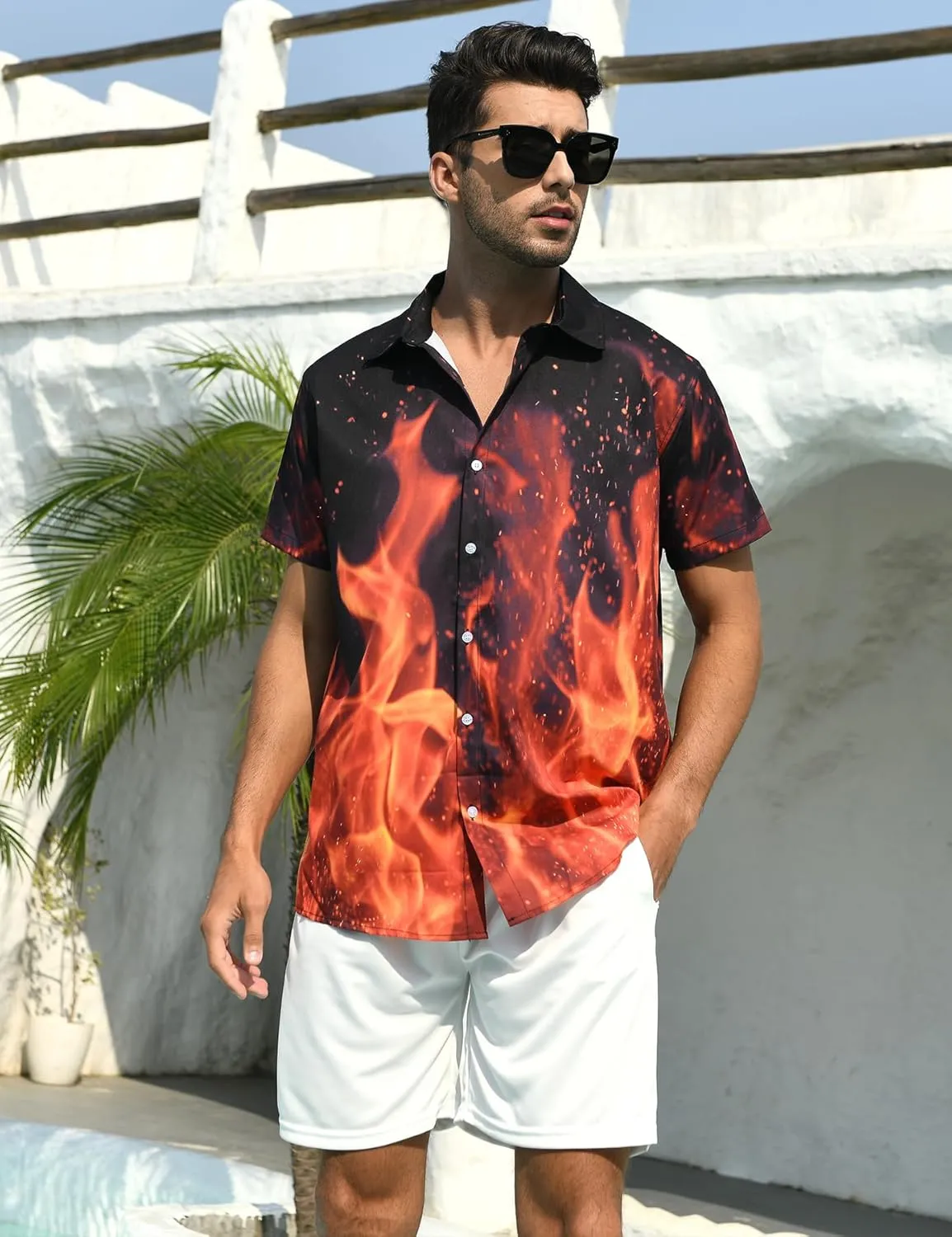 RAISEVERN Mens Hawaiian Shirt Casual Button Down Short Sleeve Tropical Beach Dress Shirt for Summer Holiday