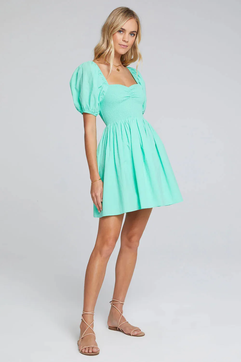 SAL Ariana Mini Dress Sea Green with Puff Sleeve