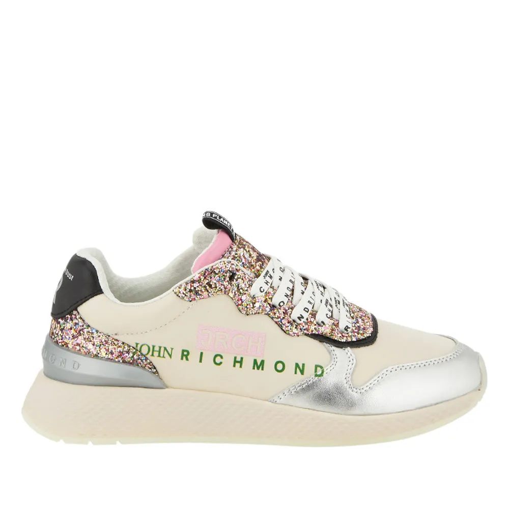 Scarpe Donna JOHN RICHMOND Sneakers Running in Pelle Bianca con Dettagli Silver
