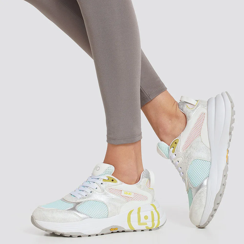 Scarpe Donna LIU JO Sneakers Running in Mesh colore Bianco e Argento