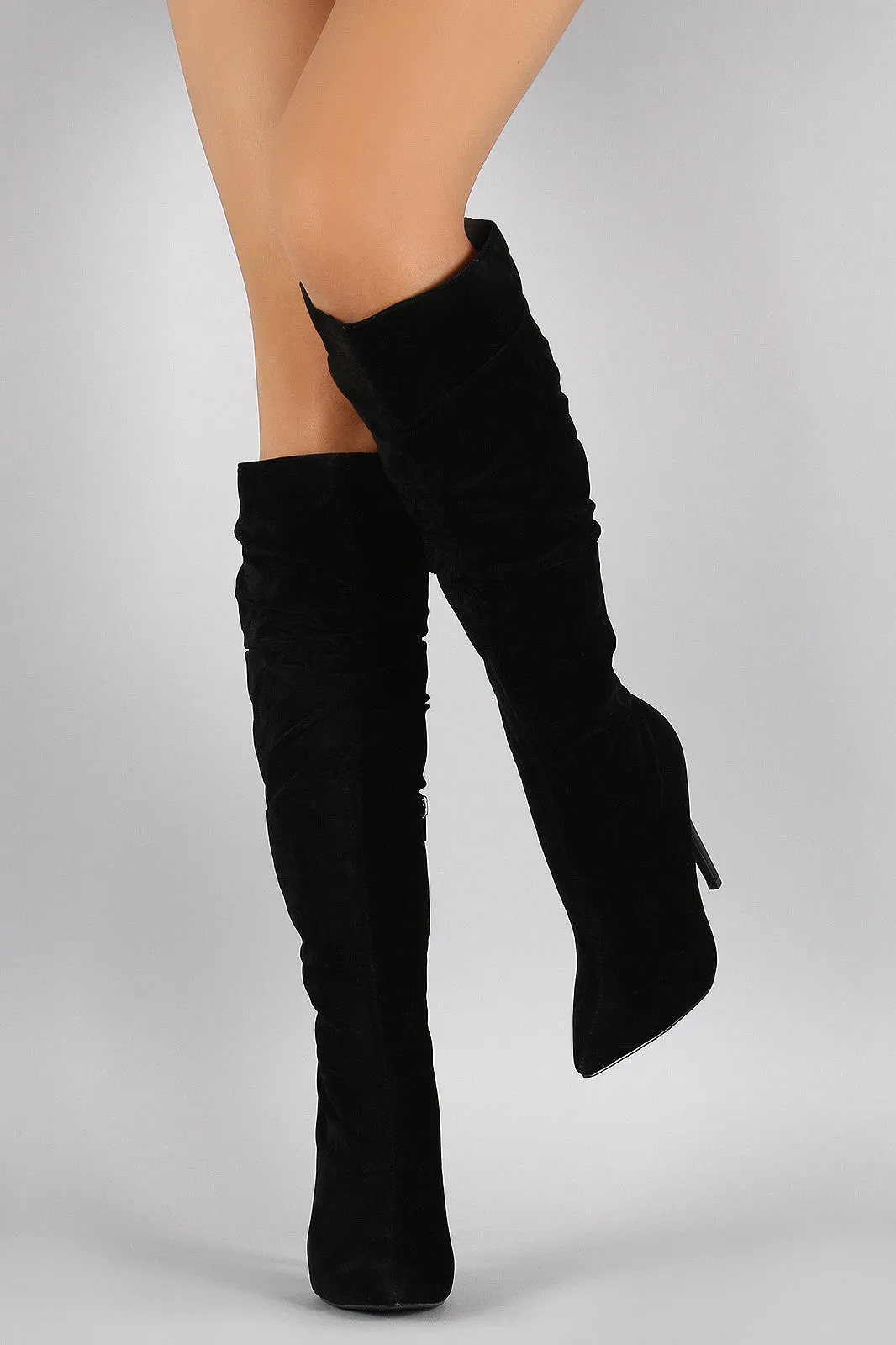 Show Republic LA Suede Slouchy Pointy Toe Stiletto Knee High Boots