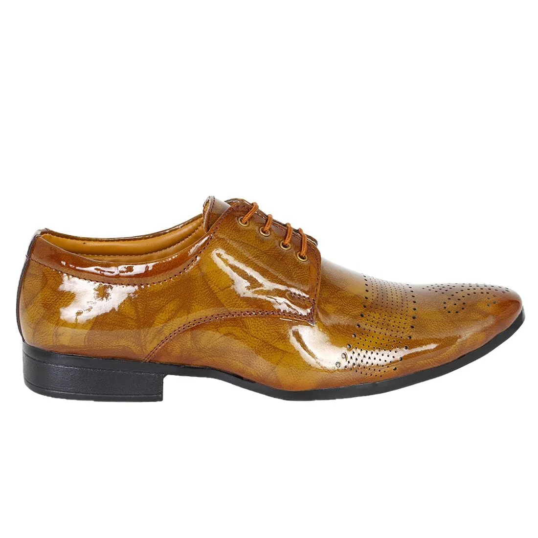 Somugi Tan Lace up Formal Shoes for Men made by Artificial Patent Leather