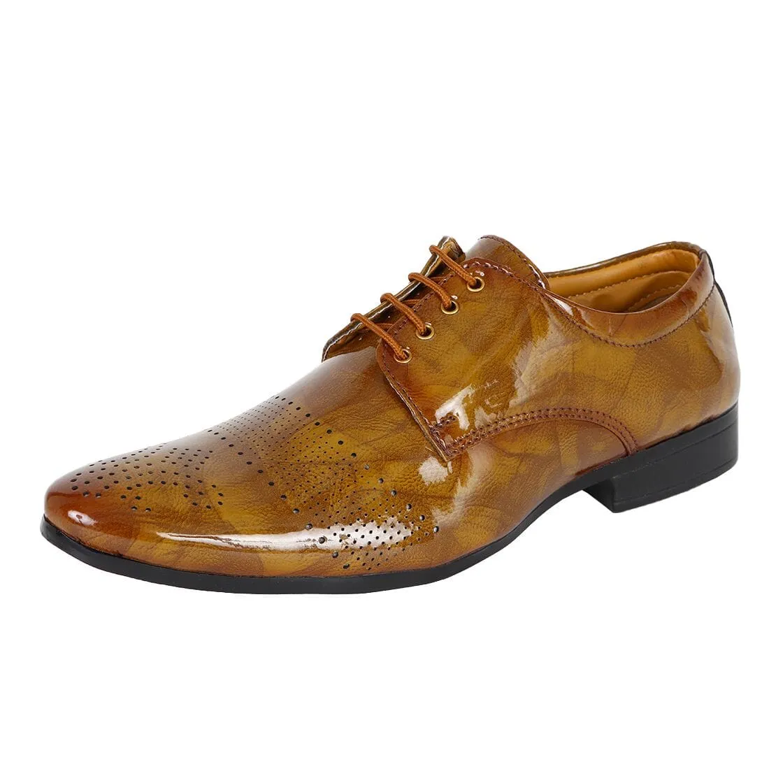 Somugi Tan Lace up Formal Shoes for Men made by Artificial Patent Leather