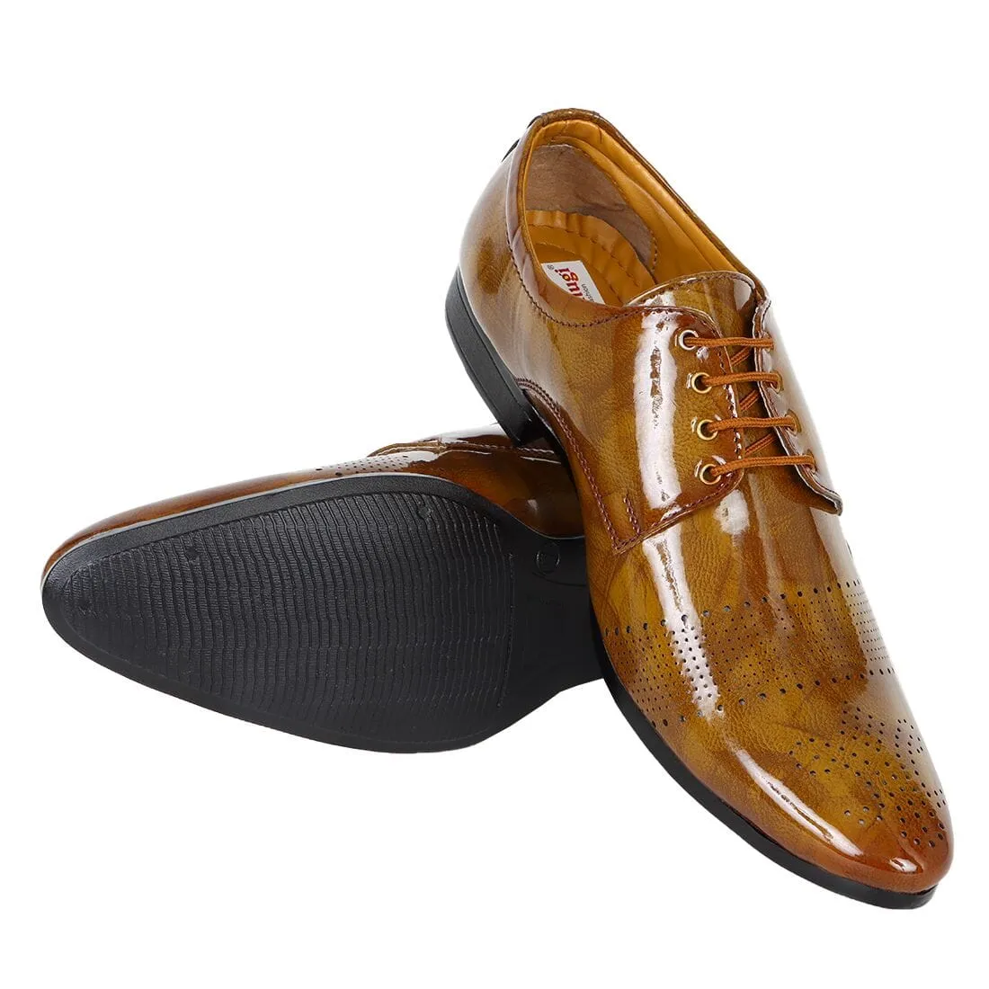 Somugi Tan Lace up Formal Shoes for Men made by Artificial Patent Leather
