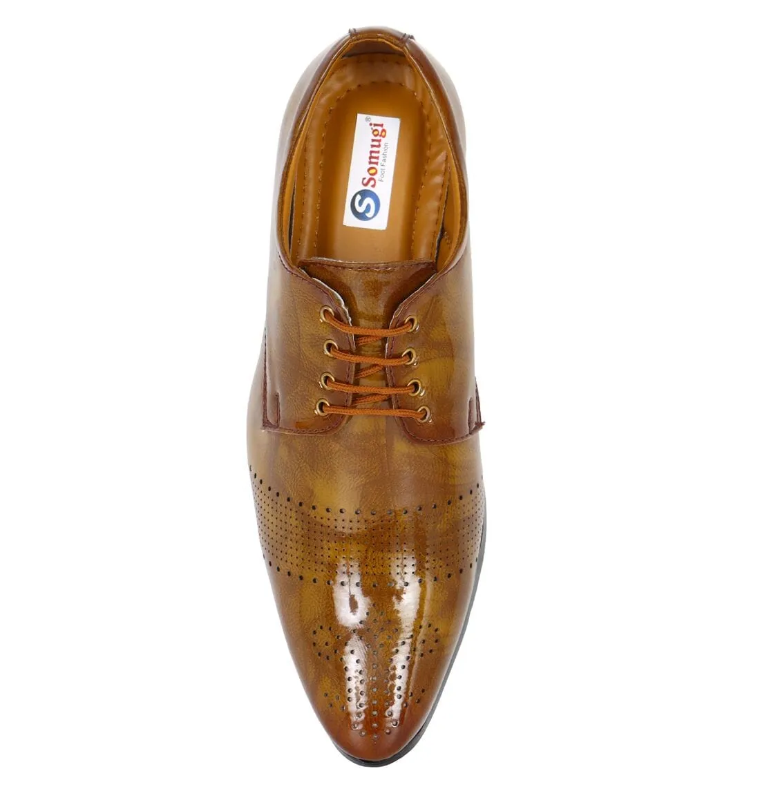 Somugi Tan Lace up Formal Shoes for Men made by Artificial Patent Leather