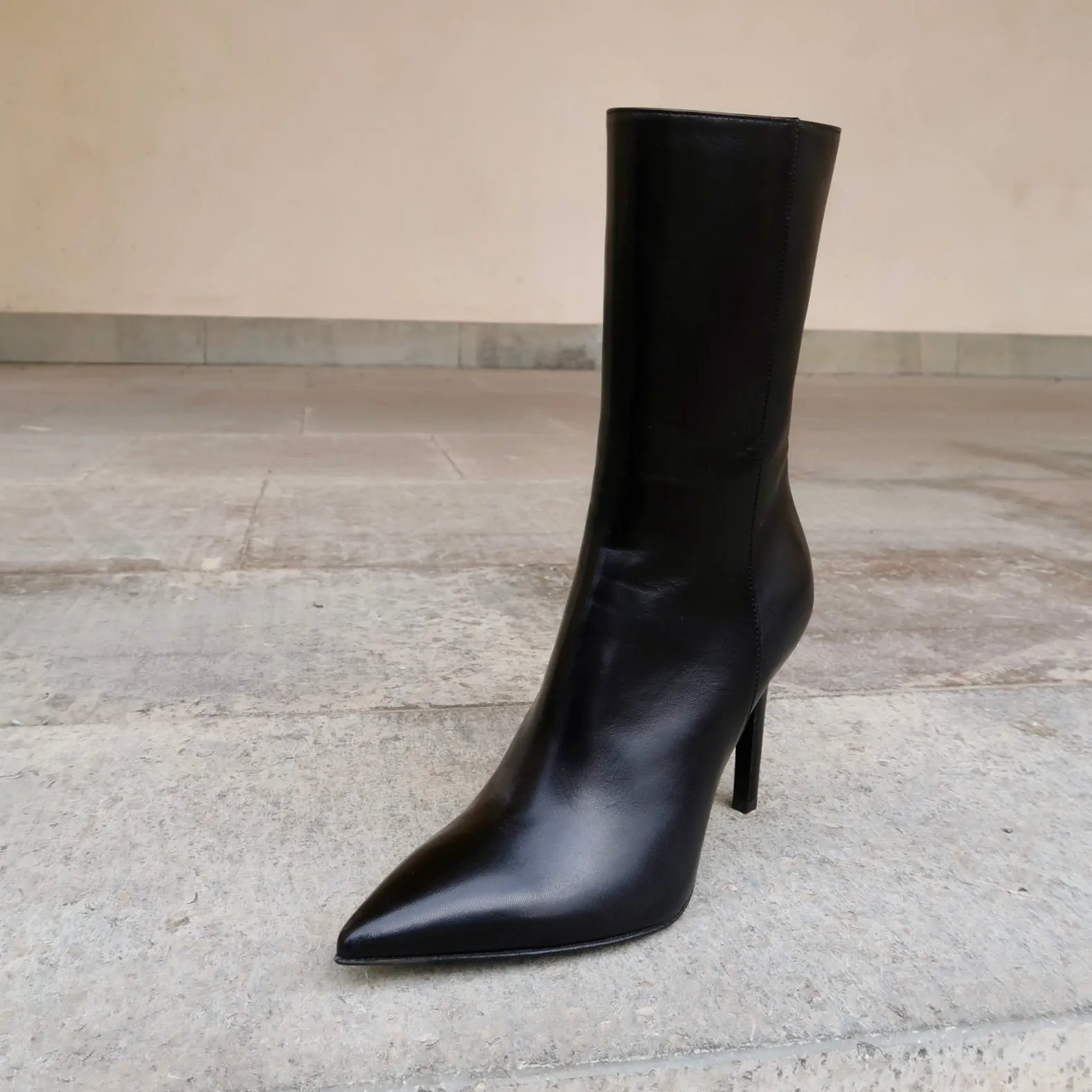 Stiletto Ankle Boots in Black Leather