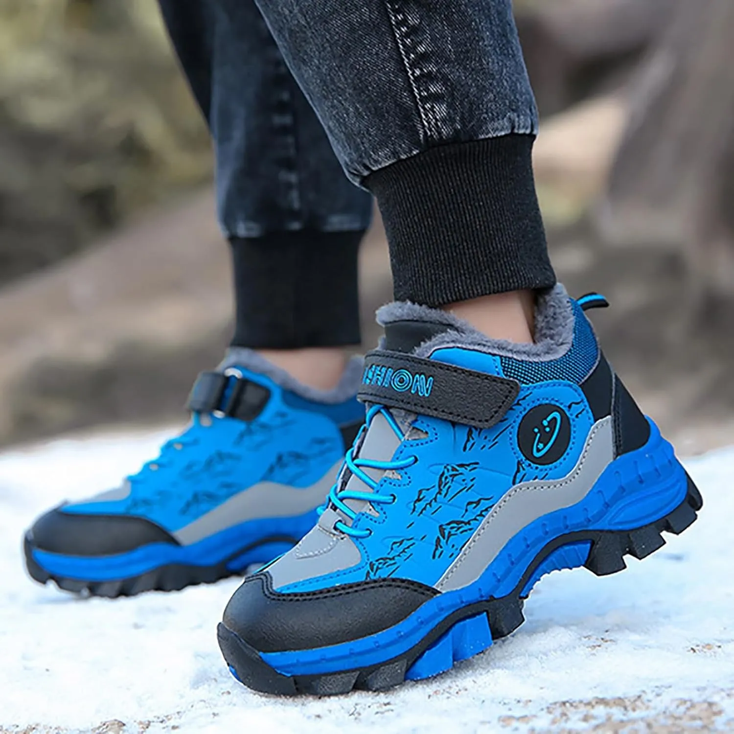 Toddler Snow Boots Cozy Fleece Snow Boots Non-Slip Walking Shoes Faux Fur Lined Outdoor Ankle Boots Hiking Shoes